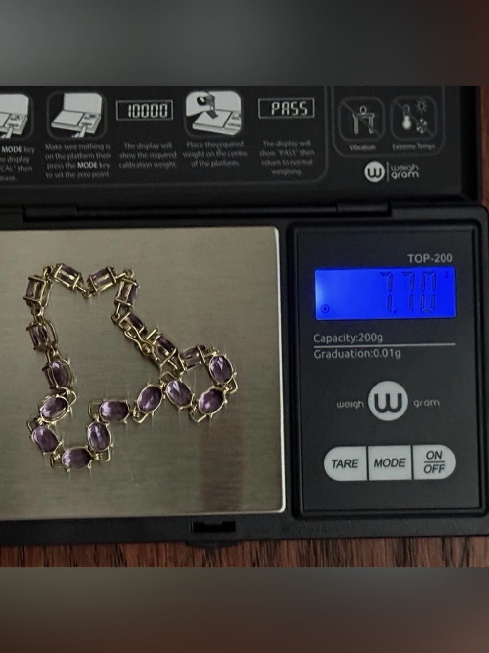 Genuine Amethyst 18 Stone 10kt YG Bracelet 7.5" W/Box Clasp Safety Latch - Picture 8 of 12